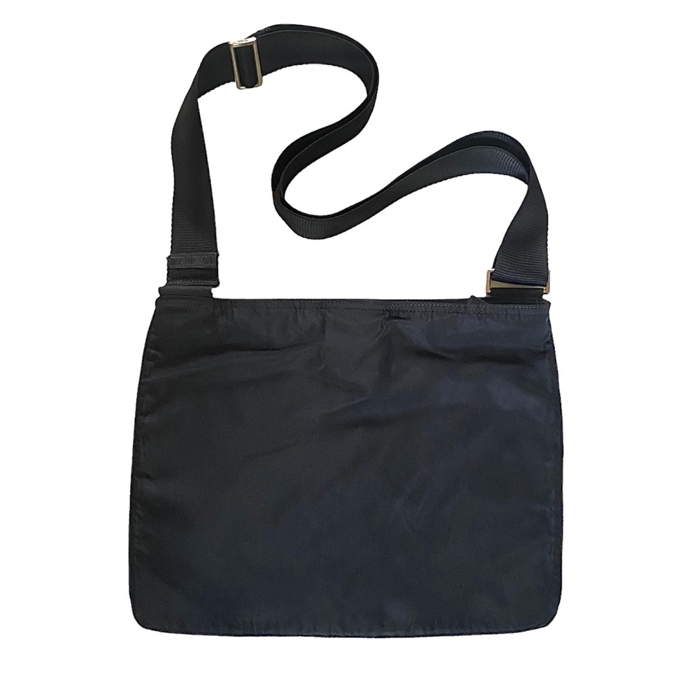 AUTHENTIC PRADA NYLON CROSS-BODY FLAT ZIPPER BAG BLACK, H: 10” X W: 12.25” - Picture 2 of 14